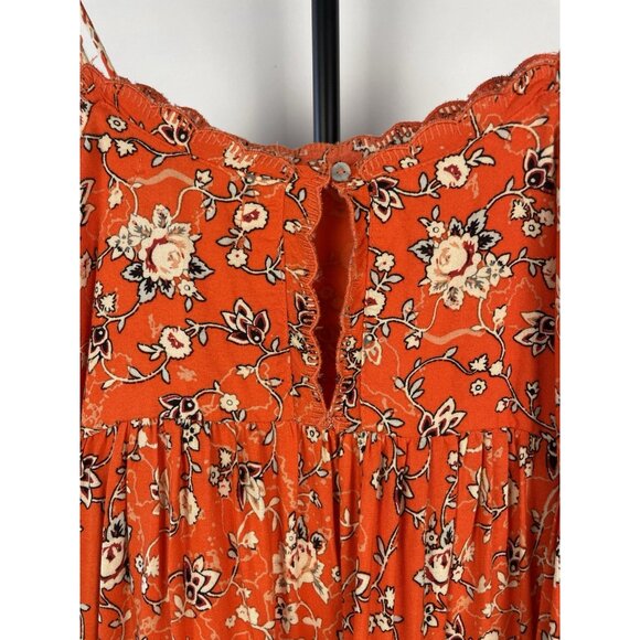 Urban Outfitters Sundress Orange Floral Mini Embroidered Scalloped Hem Small - Picture 8 of 9